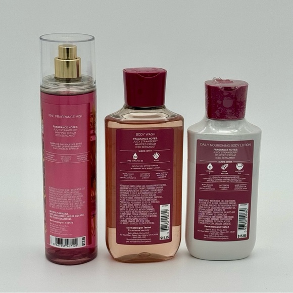 Bath & Body Works Strawberry Snowflakes Holiday Gift Set Pink Gold Body Care NWT - Picture 4 of 5